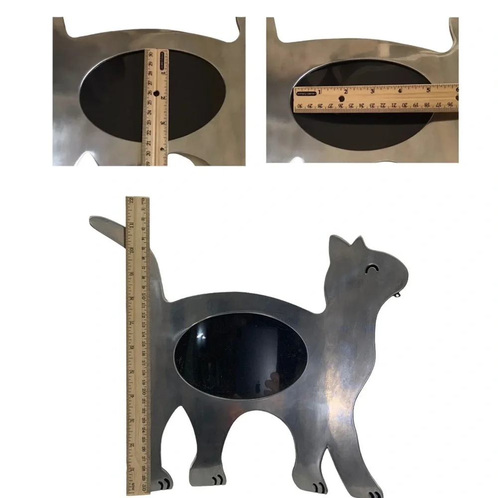 Cat Photo Frame Large Metal Freestanding Curved Large 11” Table Decor Silver 4x6